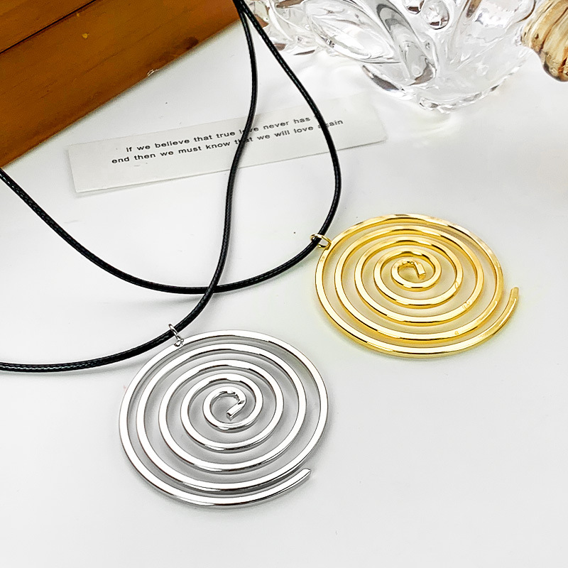 欧美简约复古金属圆圈蚊香盘长款毛衣链个性夸张气质项链耳环