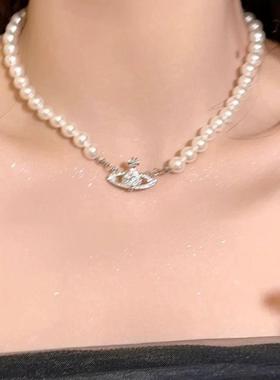 西太后土星珍珠项链毛衣链锁骨链