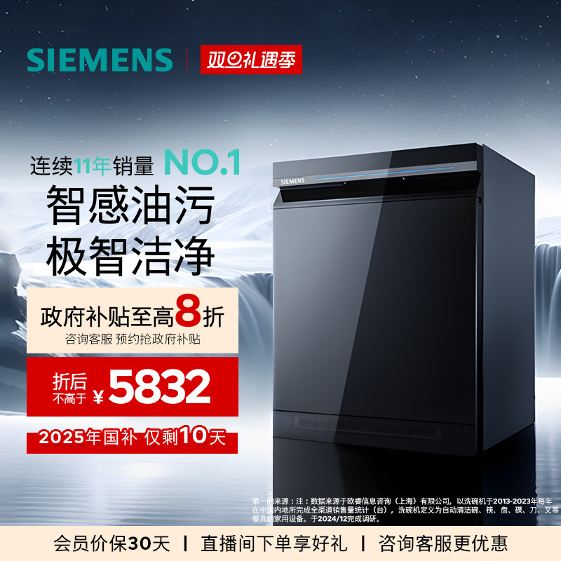 智净魔方西门子16套嵌入式甲流病毒五星级消杀蒸汽消毒洗碗机HB24