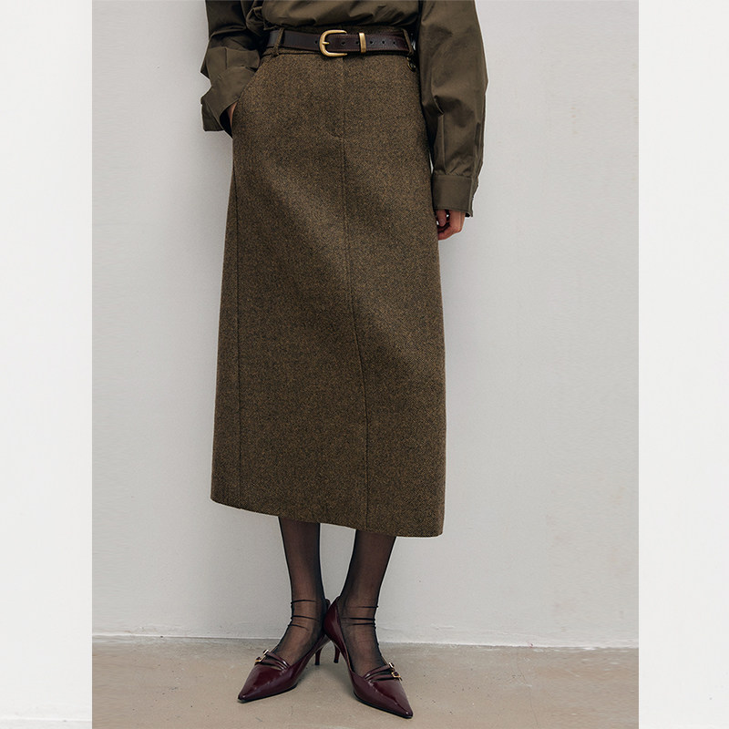 时尚开叉毛呢半身裙女装秋冬新款垂感高腰百搭人字纹a字裙子气质,女装/女士精品,大码半身裙,淘宝优惠券,粉丝福利购,淘宝优惠卷