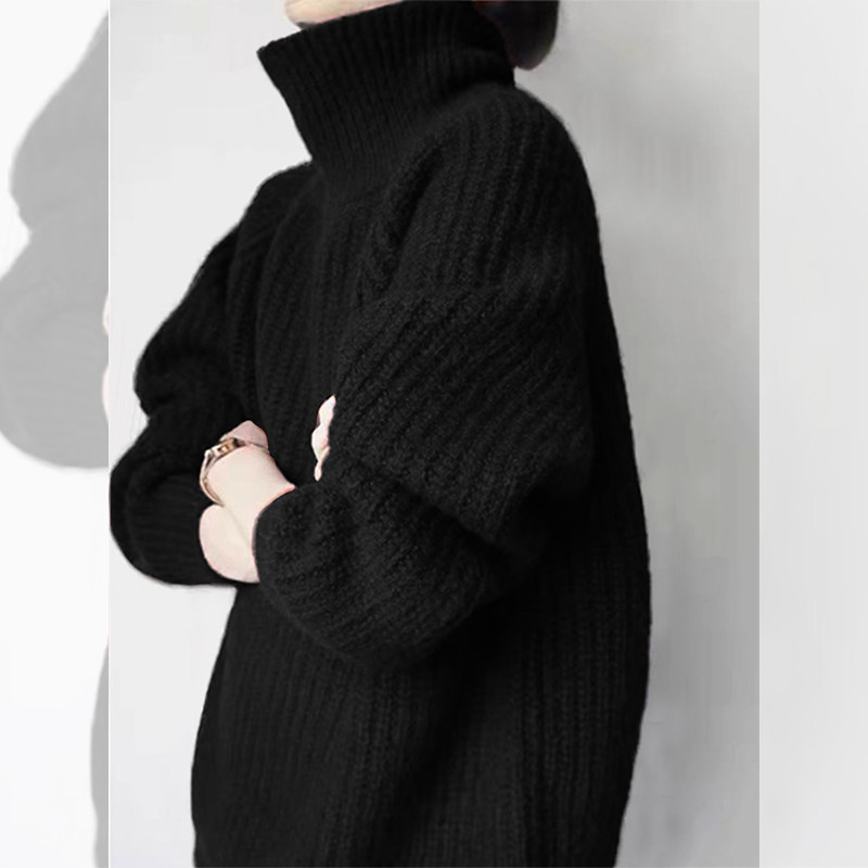 气质黑色高领毛衣秋冬新款女装高级感宽松显瘦慵懒针织衫套头上衣