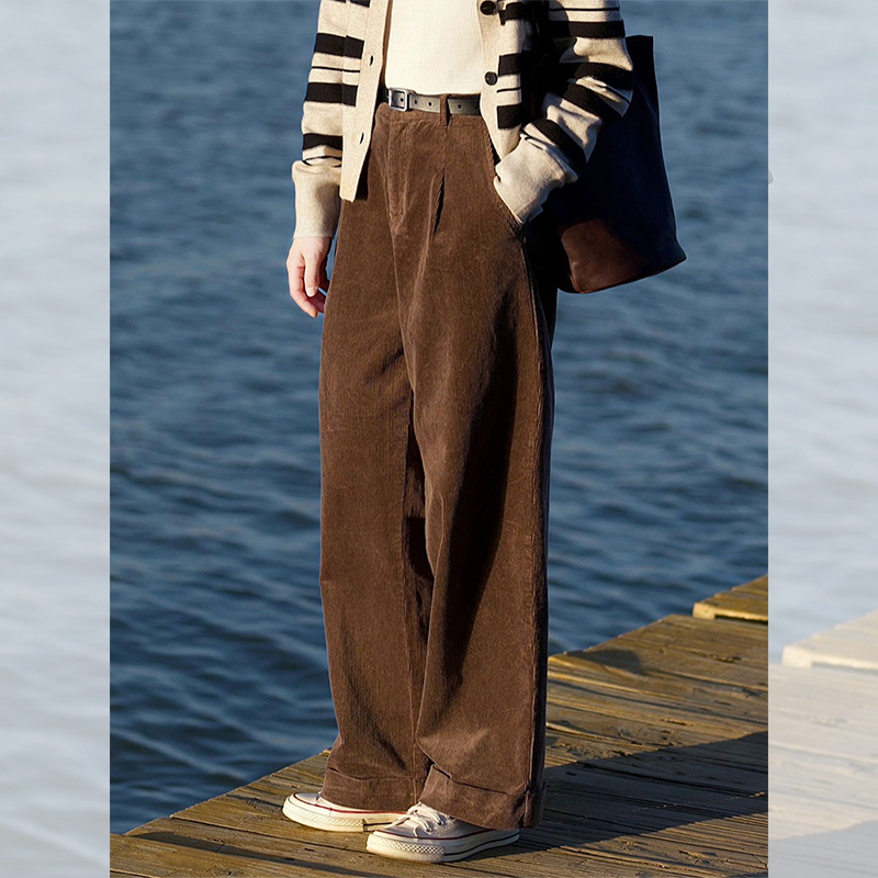 美拉德穿搭灯芯绒裤子女秋冬2025新款宽松显瘦直筒裤超好看阔腿裤