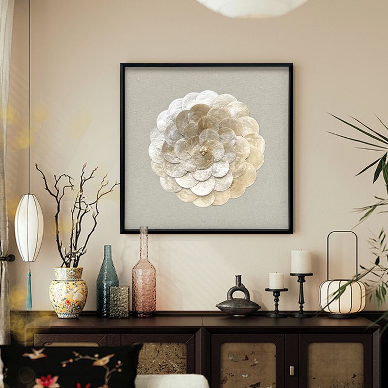 天然贝壳手工立体装饰画中古风法式挂画餐厅客厅美容厅墙面壁画图片