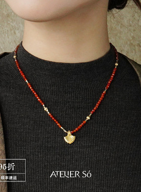 ATELIERSO倪索 扇形红玛瑙串珠项链 原创设计师高级感锁骨链 默叙