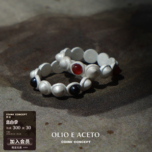 纯银宝石玛瑙戒指 OLIO ACETO 原创设计手工磨砂肌理银饰高级感