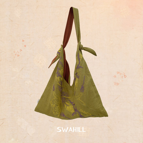 SWAHILL 斯瓦山丘 大象刺绣棉麻布包 原创设计度假单肩提包默叙