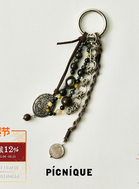 PICNIQUE x RandomPiece 圆牌麂皮Patti串珠编织钥匙扣包挂 默叙