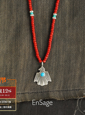 风切羽毛红羽古珠琉璃串项链