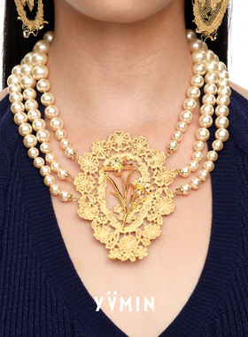 YVMIN尤目x SHUSHUTONG 镂空画框渐变珍珠项链 原创小众设计 默叙