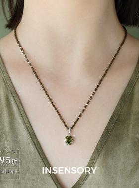 夜林黑发晶橄榄石吊坠项链