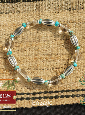 纳瓦霍风纯银绿松石手链