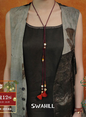 木头大象流苏开放长项链