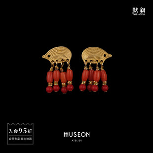 MUSEON ATELIER 青金石灵象红海竹灵豚耳环 原创设计复古耳钉默叙