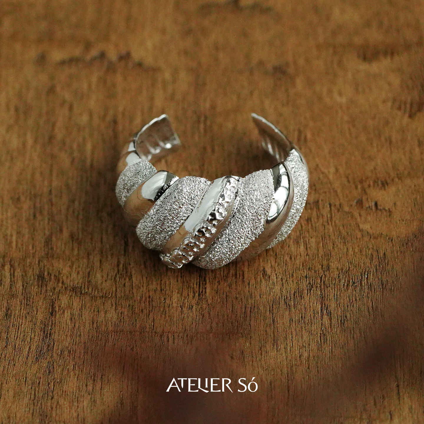 ATELIERSO可颂钉砂纯银戒指