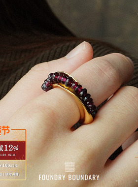 FOUNDRY BOUNDARY 石榴籽串珠戒指 纯银原创设计师开口戒 默叙