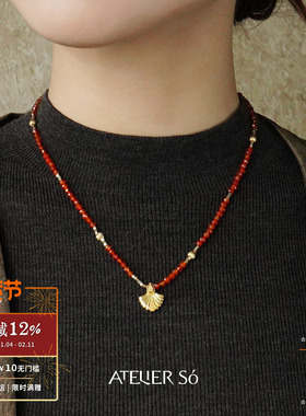 ATELIERSO倪索 扇形红玛瑙串珠项链 原创设计师高级感锁骨链 默叙
