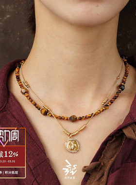 扎什坐望藏式菩提叶虎睛石项链