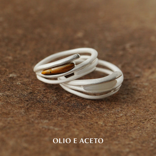 OLIO E ACETO油醋汁 纯银虎眼石白玉髓松脂戒指 原创设计银饰默叙
