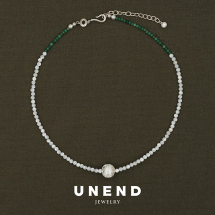 UNEND止续 翠印Script项链 纯银原创设计非洲绿玉珍珠锁骨链 默叙
