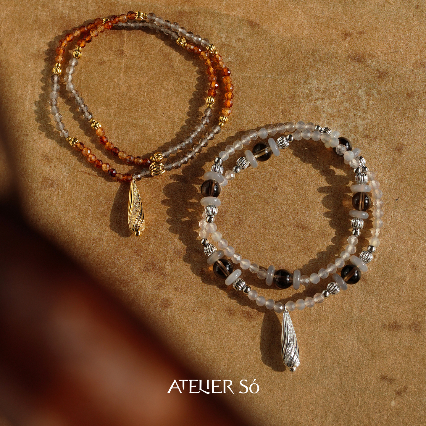 方糖水滴灰玛瑙串珠双层手串