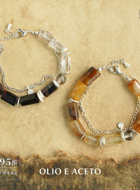 虎眼石水晶纯银片拼接双层手链