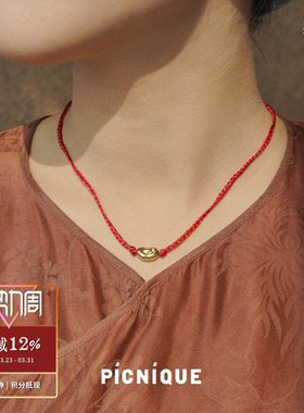 PICNIQUE 纯银元宝红绳项链 原创小众设计气质锁骨链新年礼物默叙