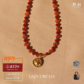 LAZY 默叙 红玛瑙原创小众设计师锁骨链 CIRCLES 太阳小金币项链
