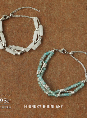 FOUNDRY BOUNDARY 白水晶蓝磷灰纯银绳结手链 原创设计师银饰默叙