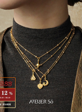 三角爱心香水瓶星月钉砂项链