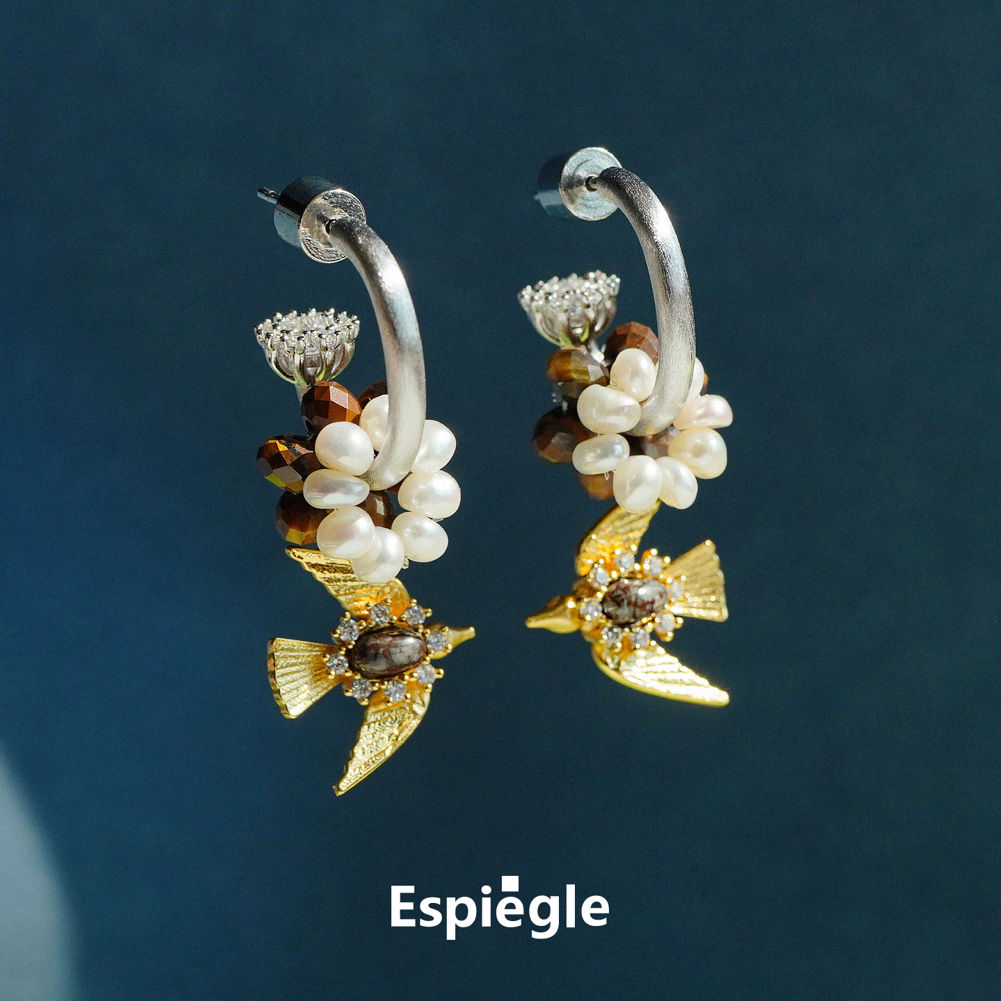 Hoku编珠飞鸟吊坠耳环