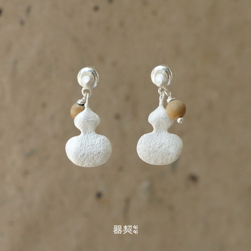 QIQI器契 自在葫芦纯银黄木纹石耳坠 纯银原创设计高级感耳环默叙