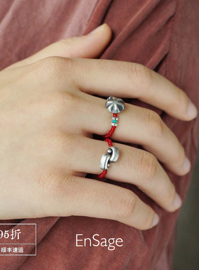 心脉赤结红琉璃串珠戒指