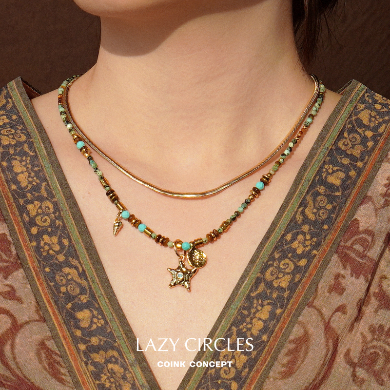 LAZYCIRCLES绿松石海星项链