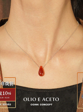 OLIOEACETO纯银红玛瑙水滴项链