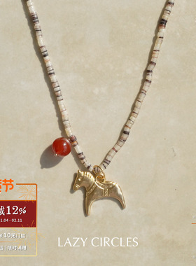 LAZY CIRCLES 贝壳红玛瑙小马毛衣链 原创小众设计毛衣链 默叙