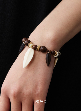 QIQI器契 追风人黑檀乌金牛骨大手串 纯银原创设计手链 默叙