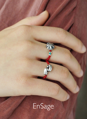 心脉赤结红琉璃串珠戒指