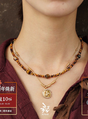 扎什坐望藏式菩提叶虎睛石项链