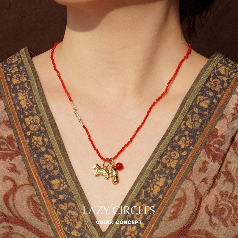 LAZYCIRCLES花生小马红玛瑙项链