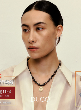 DUCO 植物纹理徽章串珠项链 原创小众设计师气质高级感锁骨链默叙