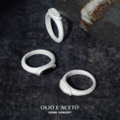 OLIO 925银玛瑙黑曜石原创设计师手工肌理 纯银卫星戒指 ACETO