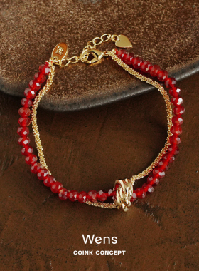 WENS 红玛瑙缠绕绳结吊坠手链 小众设计师复古度假礼物腕饰 默叙