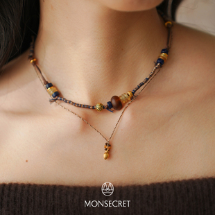 MONSECRET 棕榈籽细绳彩线项链 原创设计休闲度假感锁骨链 默叙