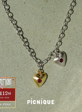 PICNIQUE 圆满结局双心红石镶嵌项链 原创设计小众气质度假高级感