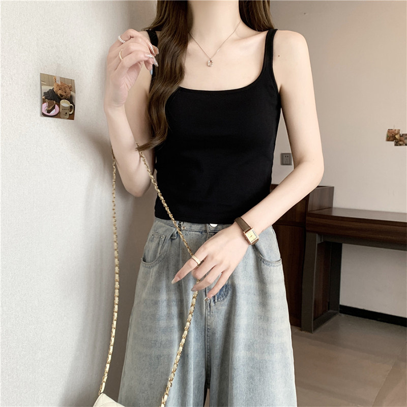 黑色方领吊带背心女内搭2026新款夏季防走光美背窄肩修身打底上衣