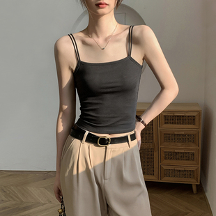 灰色小吊带背心女内搭带胸垫一体夏季 遮副乳打底外穿美背抹胸上衣