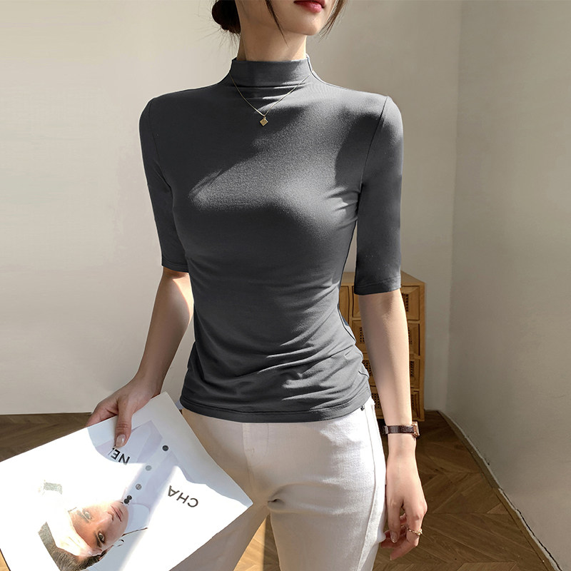 莫代尔半高领中袖打底衫女2026新款春秋季薄款内搭七分袖t恤上衣