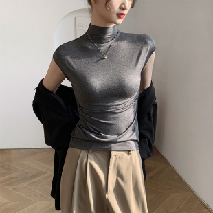 内搭坎肩修身 春夏季 打底上衣 背心女t恤2026新款 半高领莫代尔无袖