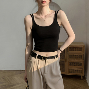 黑色U领吊带背心女夏季 外穿带胸垫一体打底美背文胸上衣 2026新款