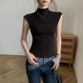 黑色半高领无袖 坎肩背心针织外穿上衣潮 修身 t恤女2026新款 春夏季
